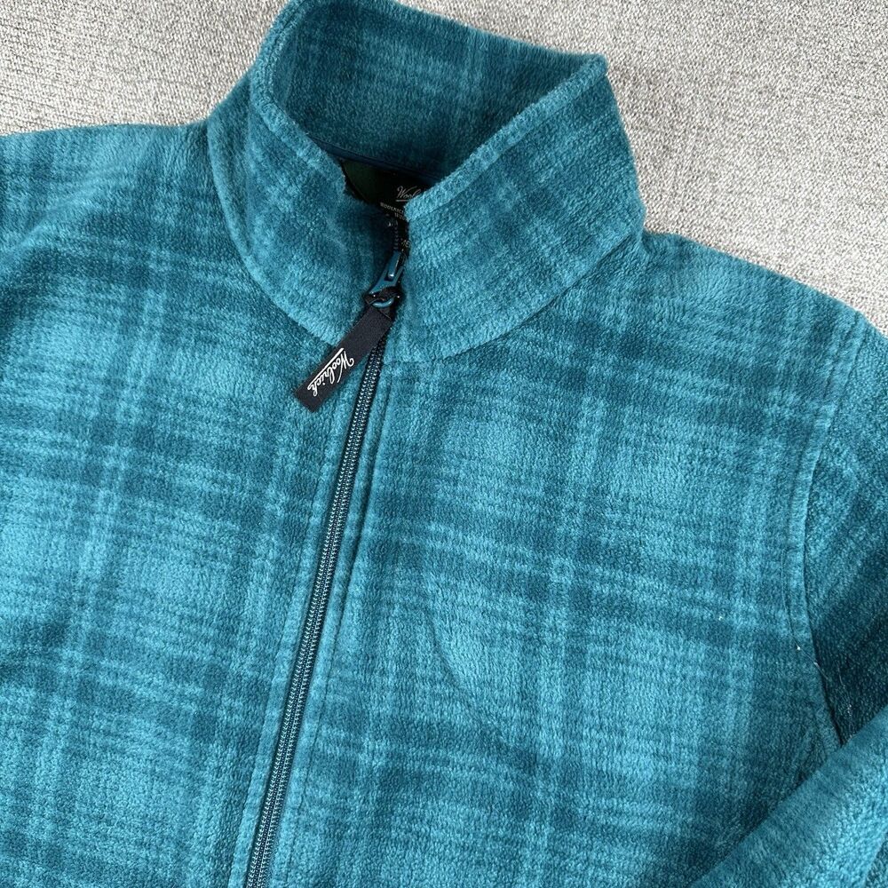 Woolrich Women’s MED Teal Turquoise Plaid Fleece Sherpa Full Zip Jacket SOFT